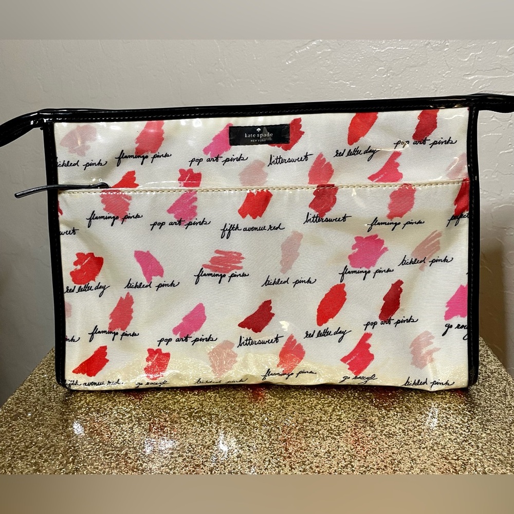 🎉HP🎉EUC- Kate Spade Jumbo Lipstick Swatch PVC Coated Zip Makeup Case💄Travel - Picture 13 of 14